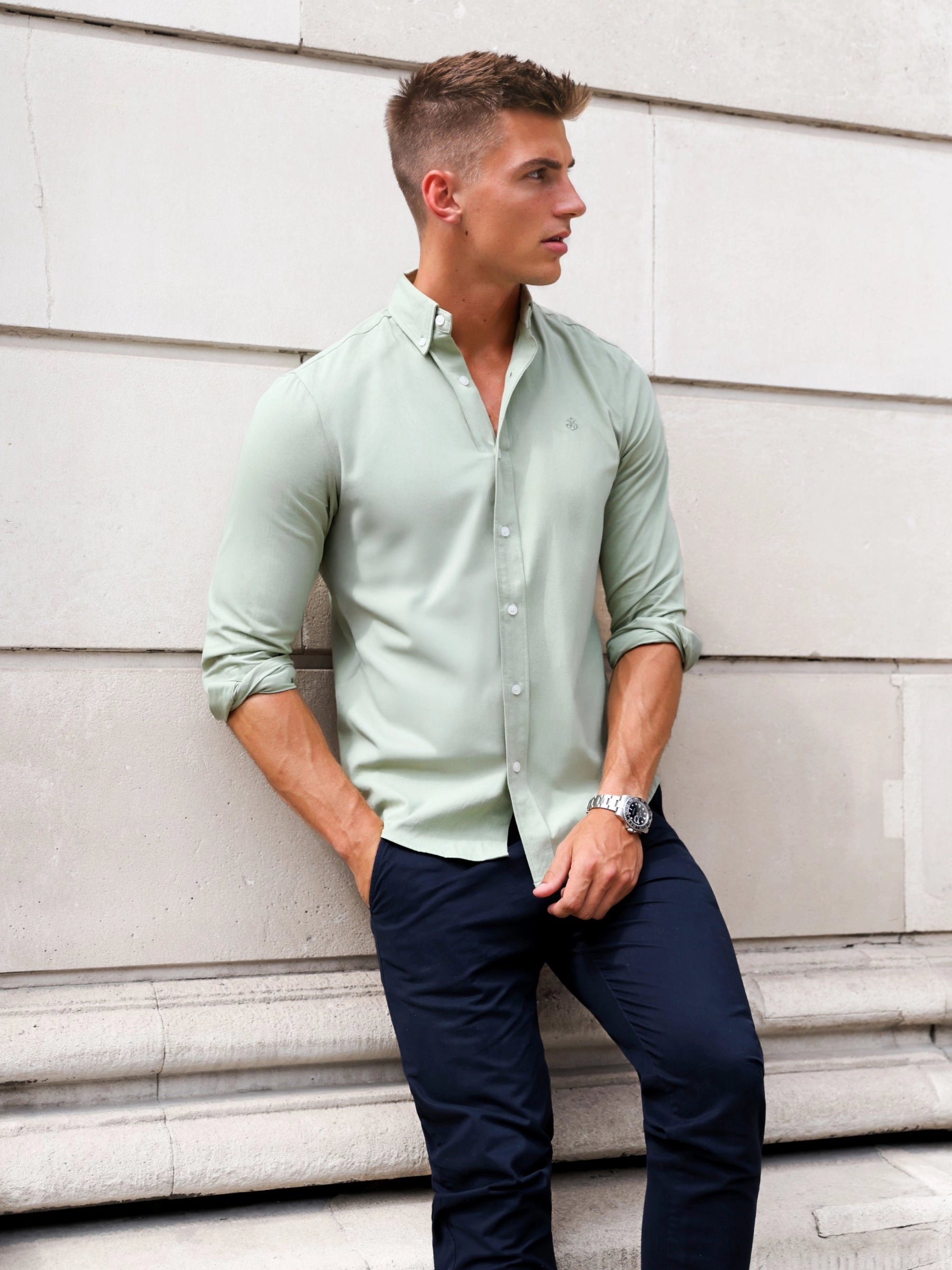 Sedona Slim Fit Shirt - Sage Green Corporate Retreat Street Style