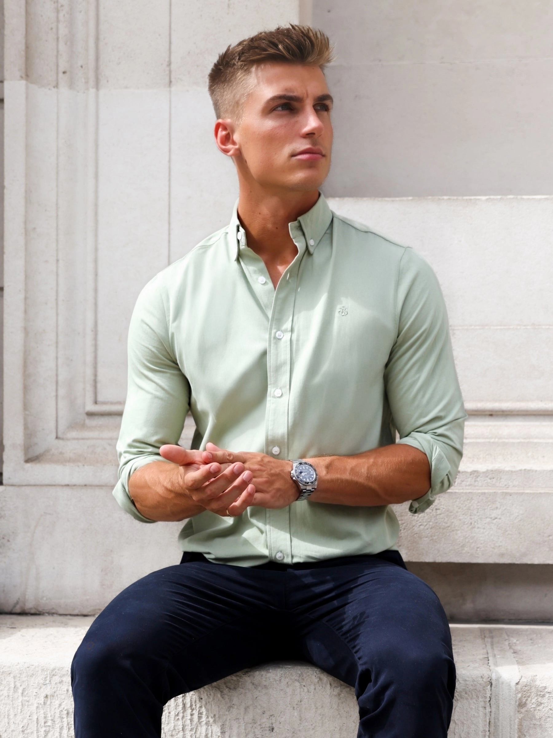 Layered Sleeve Cuffs Sedona Slim Fit Shirt - Sage Green