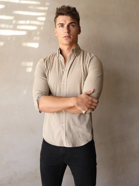 Sedona Slim Fit Shirt - Taupe Brown Work From Home