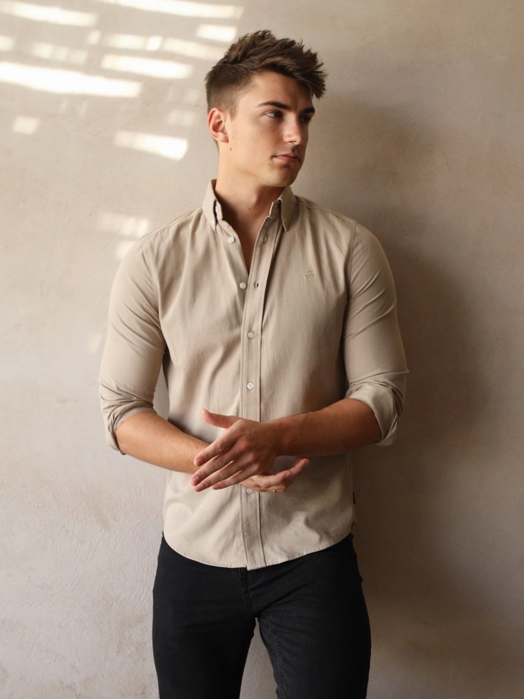 Sedona Slim Fit Shirt - Taupe Brown Smooth zipper closure