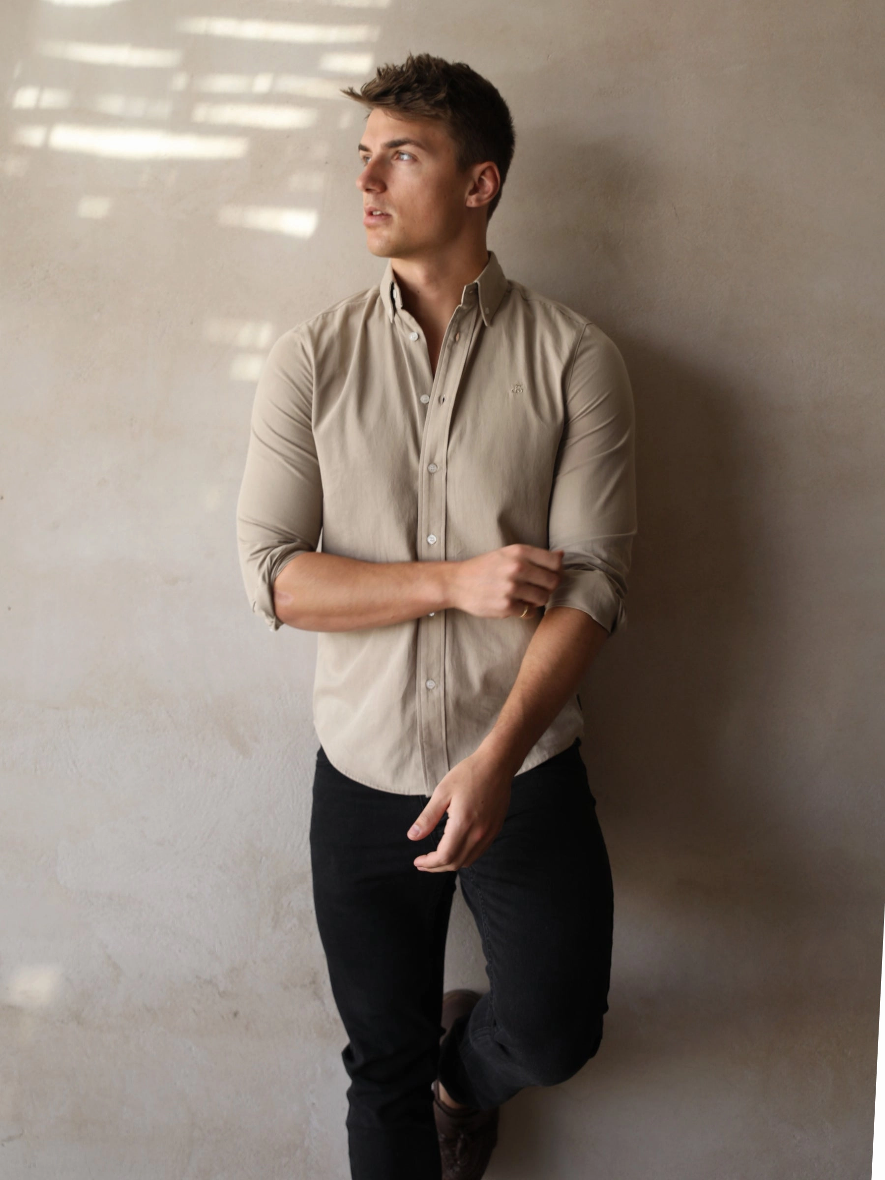 Quality Material Monochrome Palette Sedona Slim Fit Shirt - Taupe Brown
