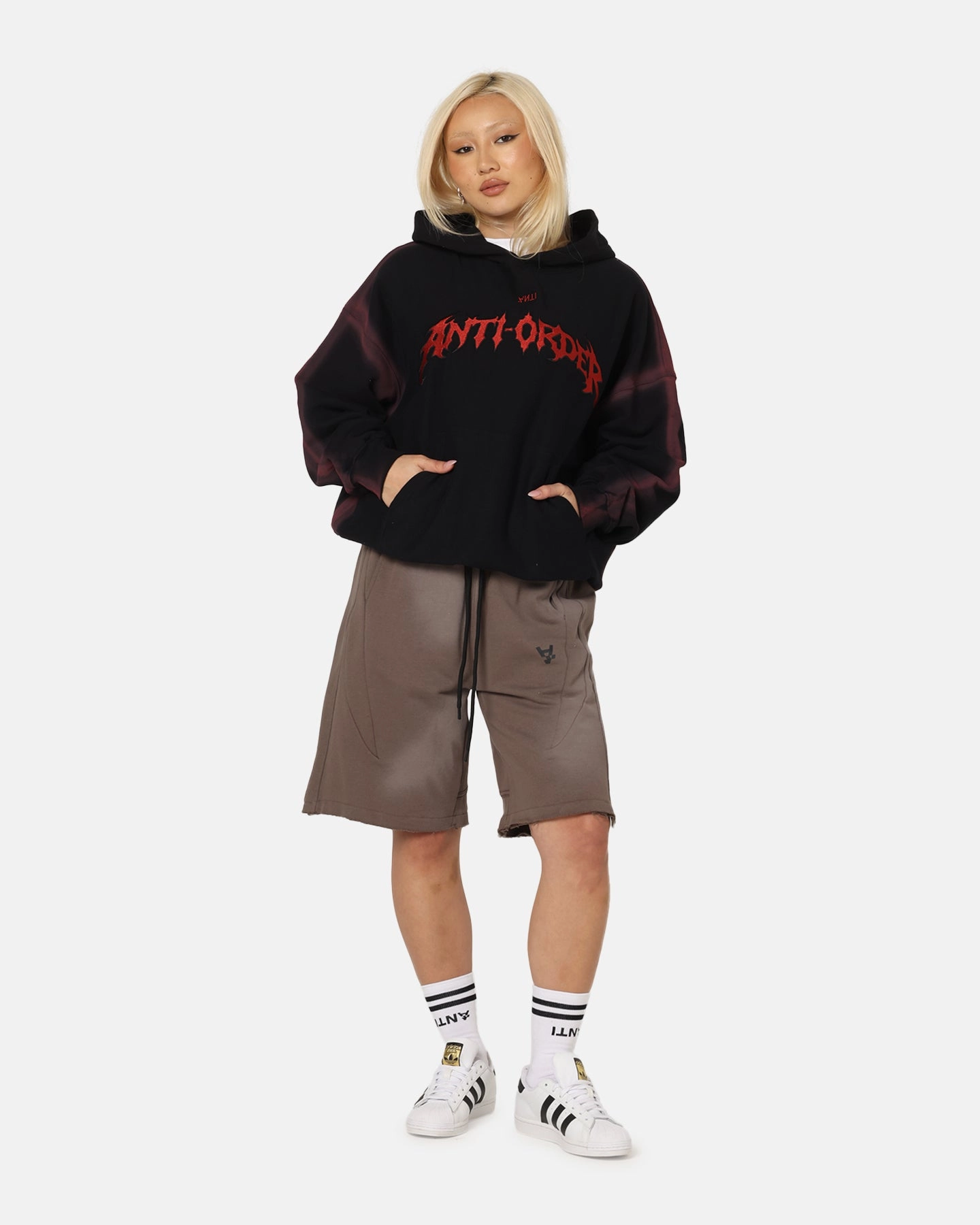 Noise Reduced Zipper Stain Resistant Treatment The Anti Order Mosh Boxy Hoodie Sunfade Black/Red
