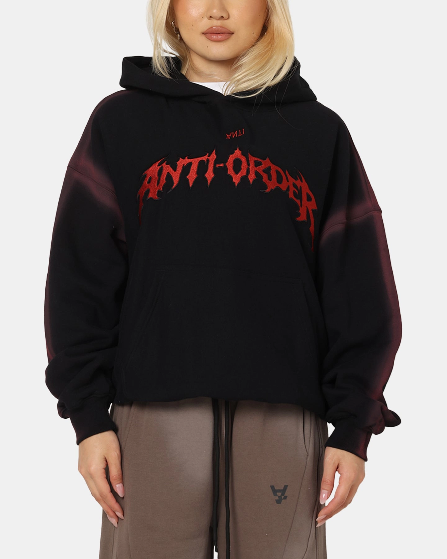 The Anti Order Mosh Boxy Hoodie Sunfade Black/Red MeshVentilation Bound Seam Finish