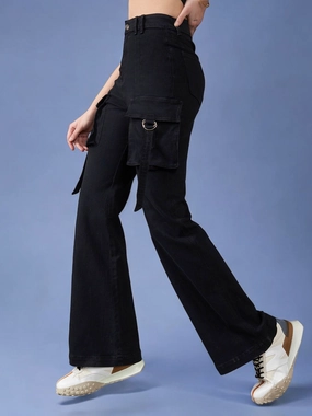 Layer Friendly Piece 24/7 Comfort Black Bell-Bottom Bootcut High-Rise Stretchable Denim Jeans