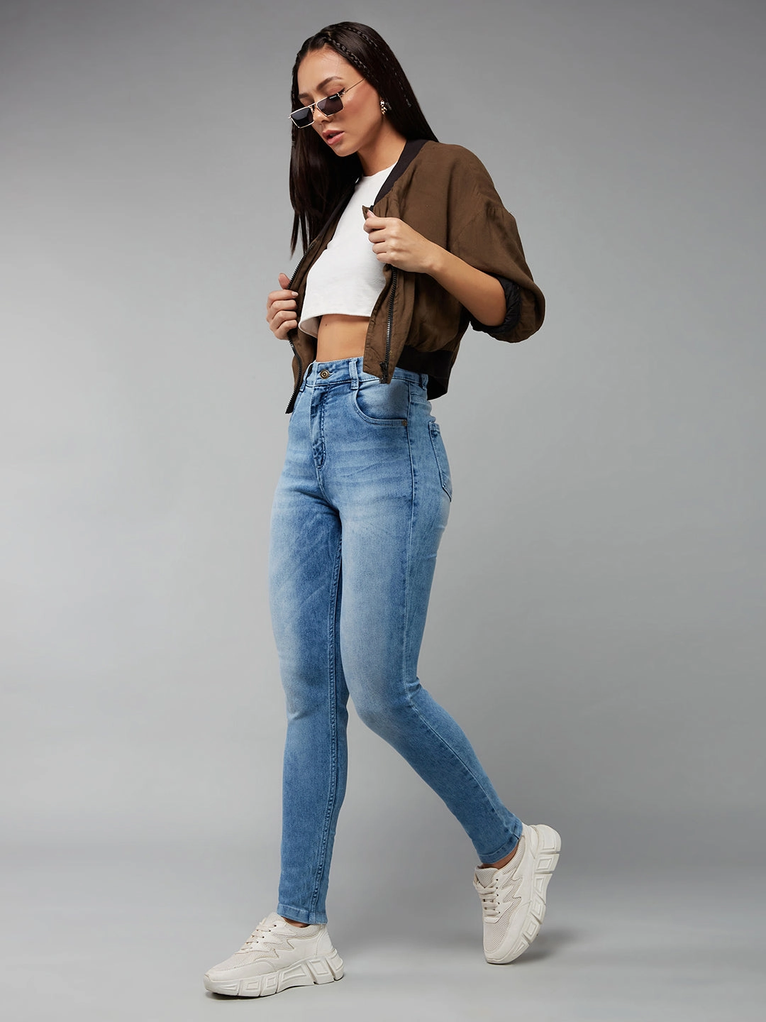 24/7 Comfort Light Blue Slim-Fit High-Rise Stretchable Denim Jeans Customizable Hem Options Perfect Fit Waist