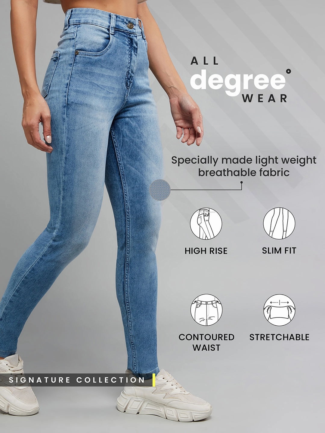 Picnic Style Textured Classic Comfort 24/7 Comfort Light Blue Slim-Fit High-Rise Stretchable Denim Jeans