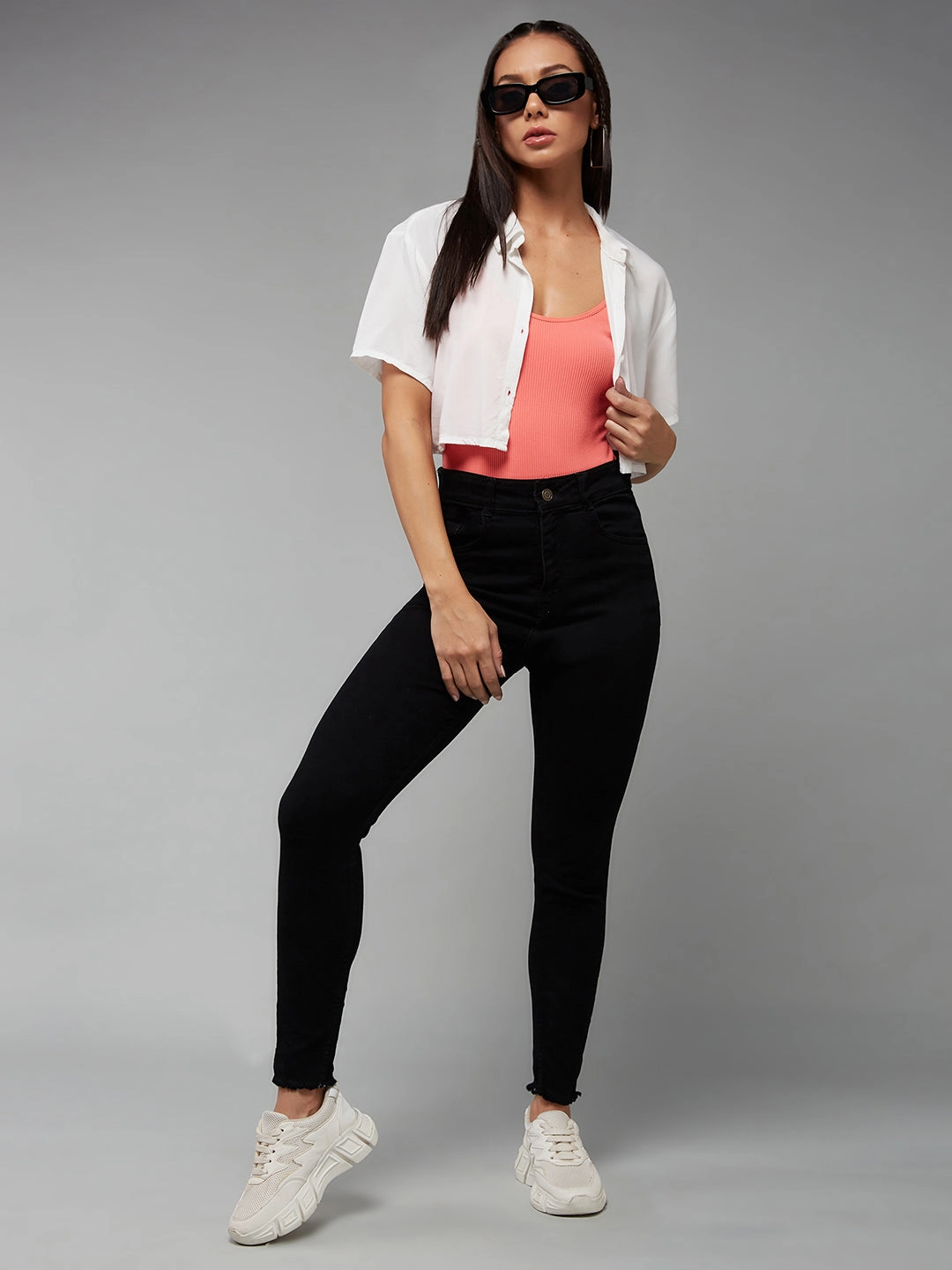 Smooth Comfort 24/7 Comfort Black Skinny Fringed Detailing High-Rise Cropped Stretchable Denim Jeans