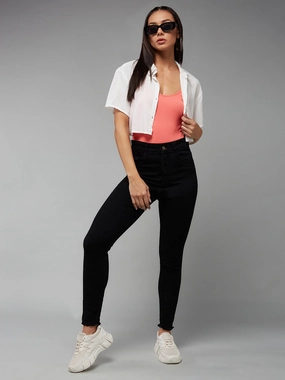 Smooth Comfort 24/7 Comfort Black Skinny Fringed Detailing High-Rise Cropped Stretchable Denim Jeans