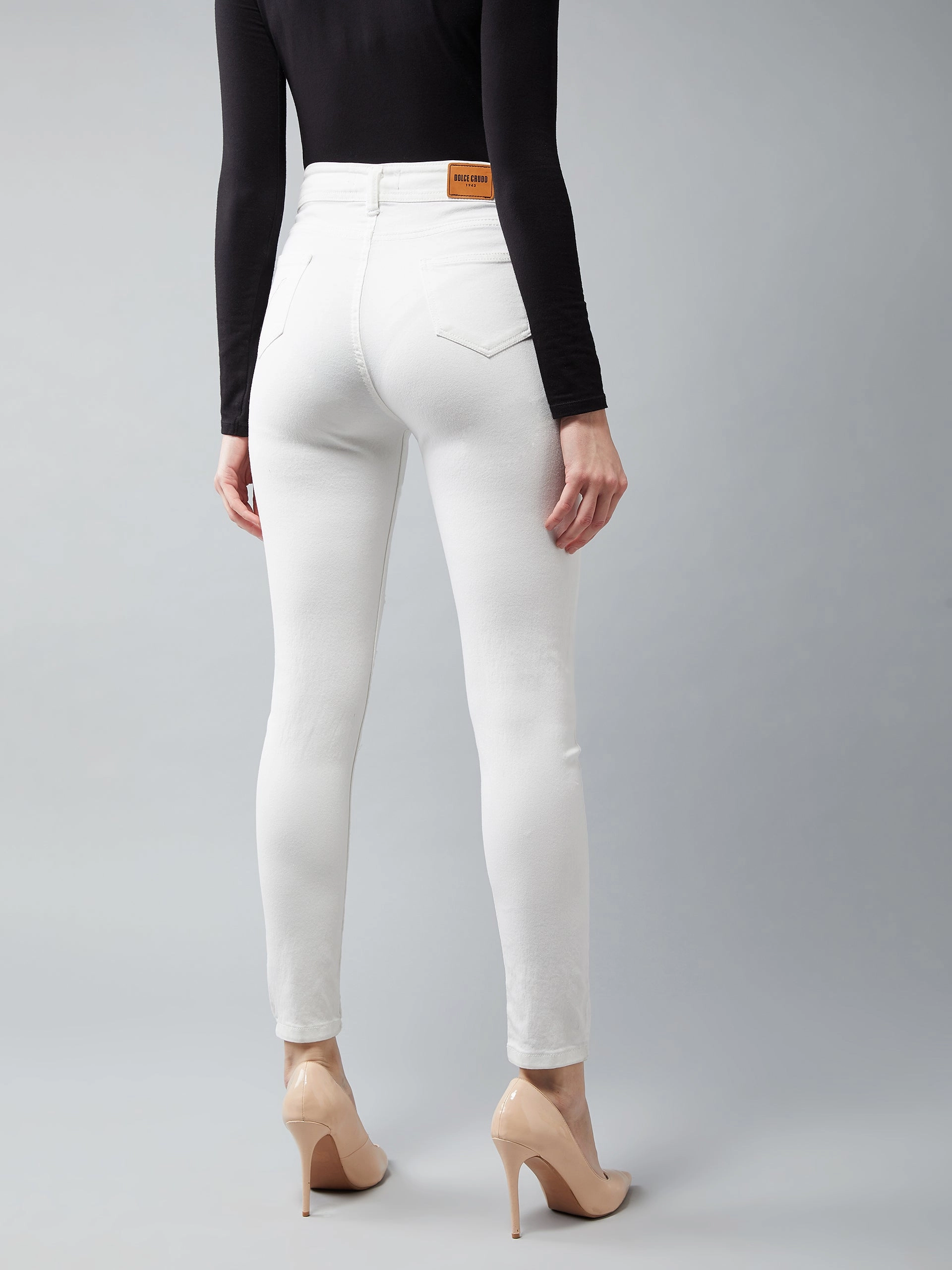 Morning Stroll Fashion Lover Women's White Skinny High-Rise Ripped Stretchable Denim Jeans