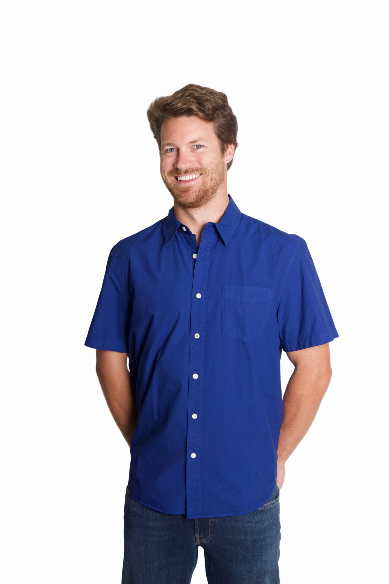 Smooth zipper closure Short Sleeve Mill Shirt in Cobalt