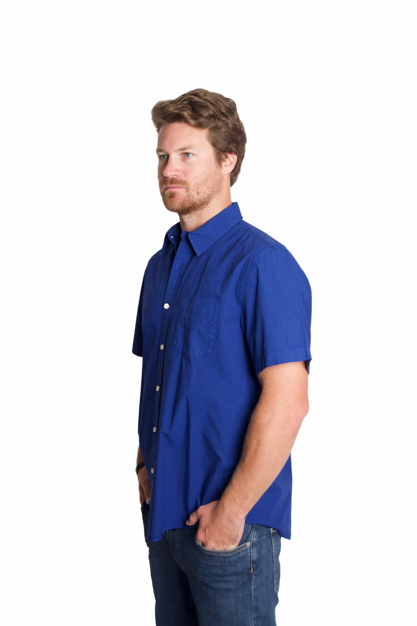 Short Sleeve Mill Shirt in Cobalt Non Irritating Tags