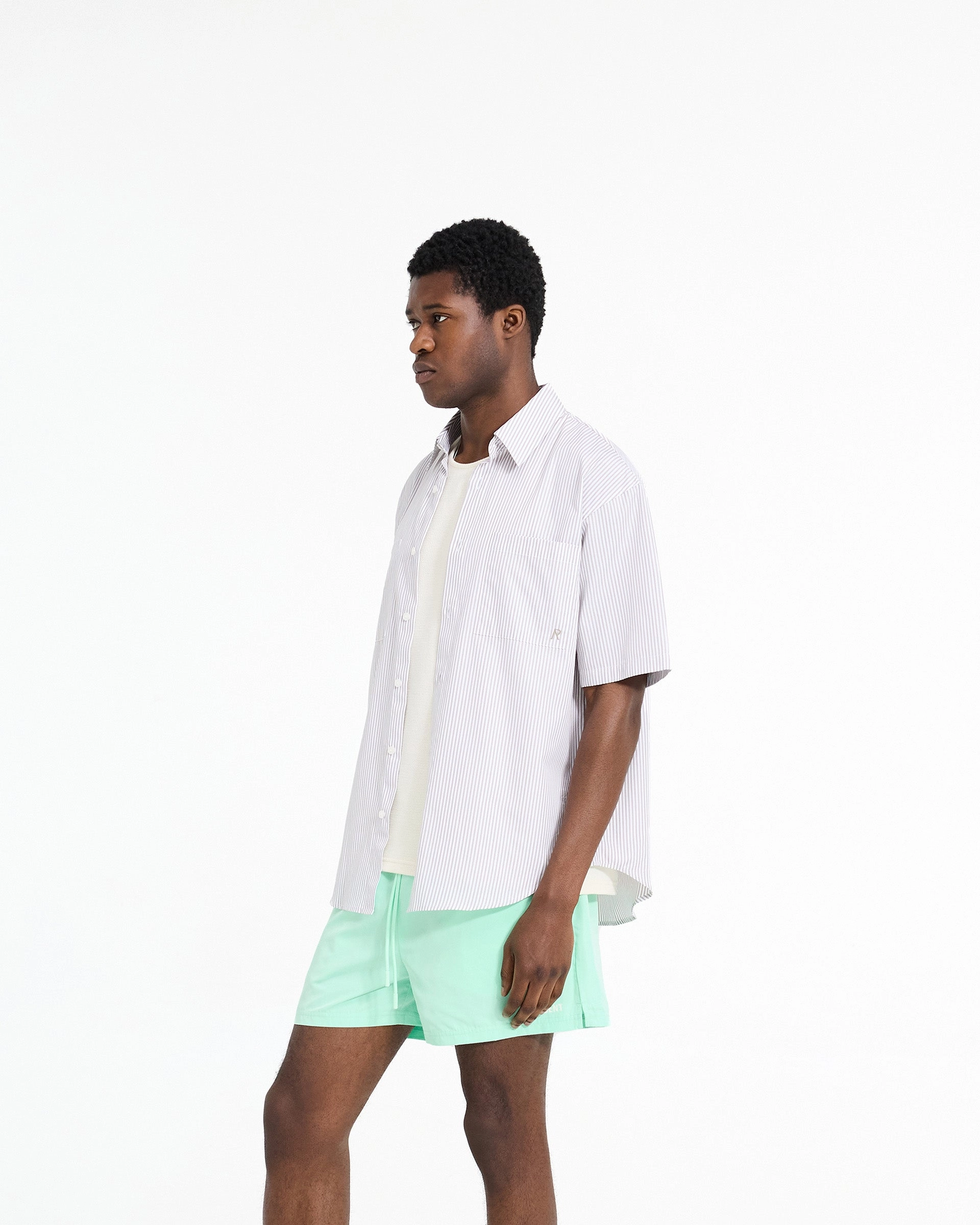 Limited Edition High Street Fashion Short Sleeve Pinstripe Shirt - Grey