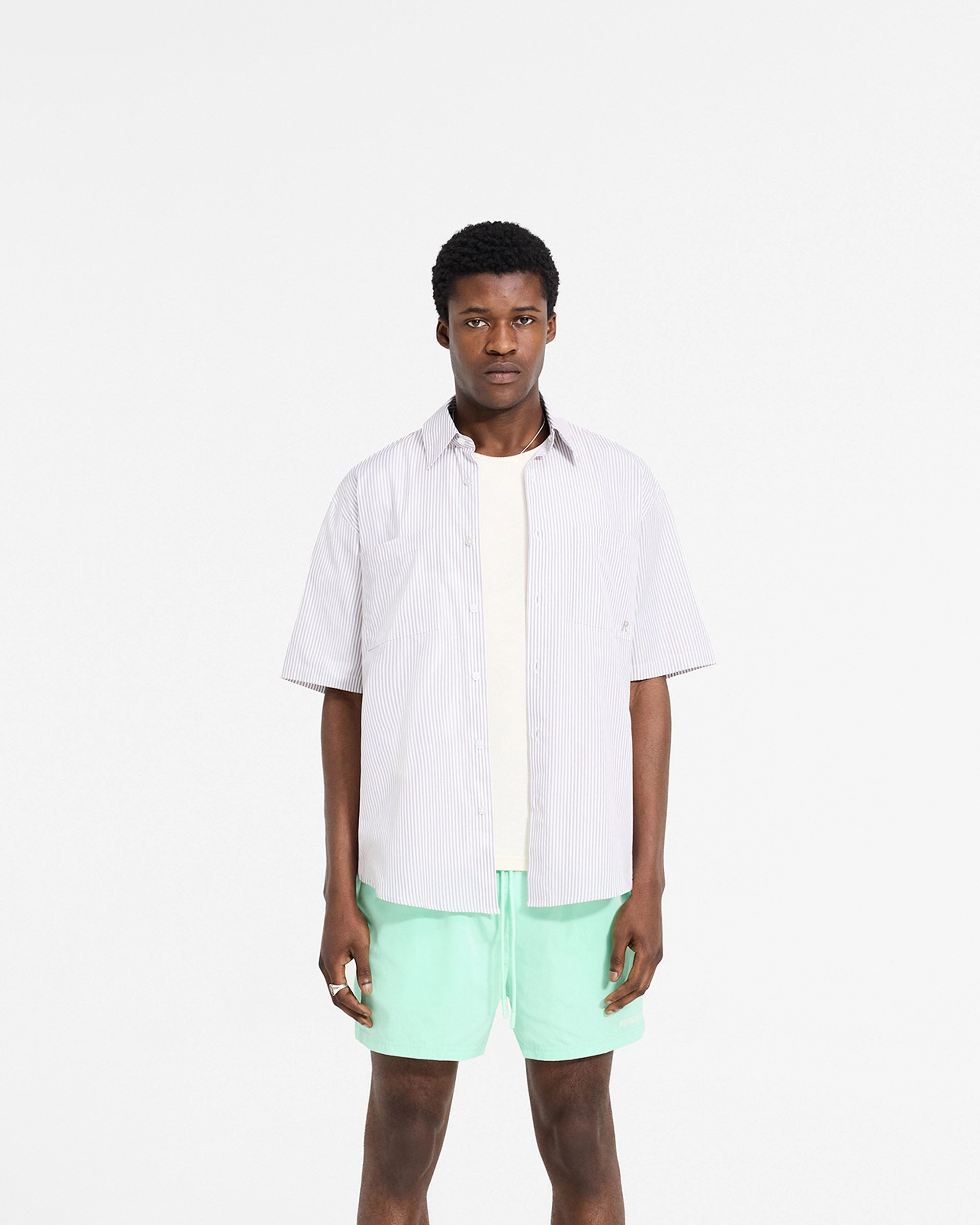 Comfort First Fit Outerwear Companion Short Sleeve Pinstripe Shirt - Grey