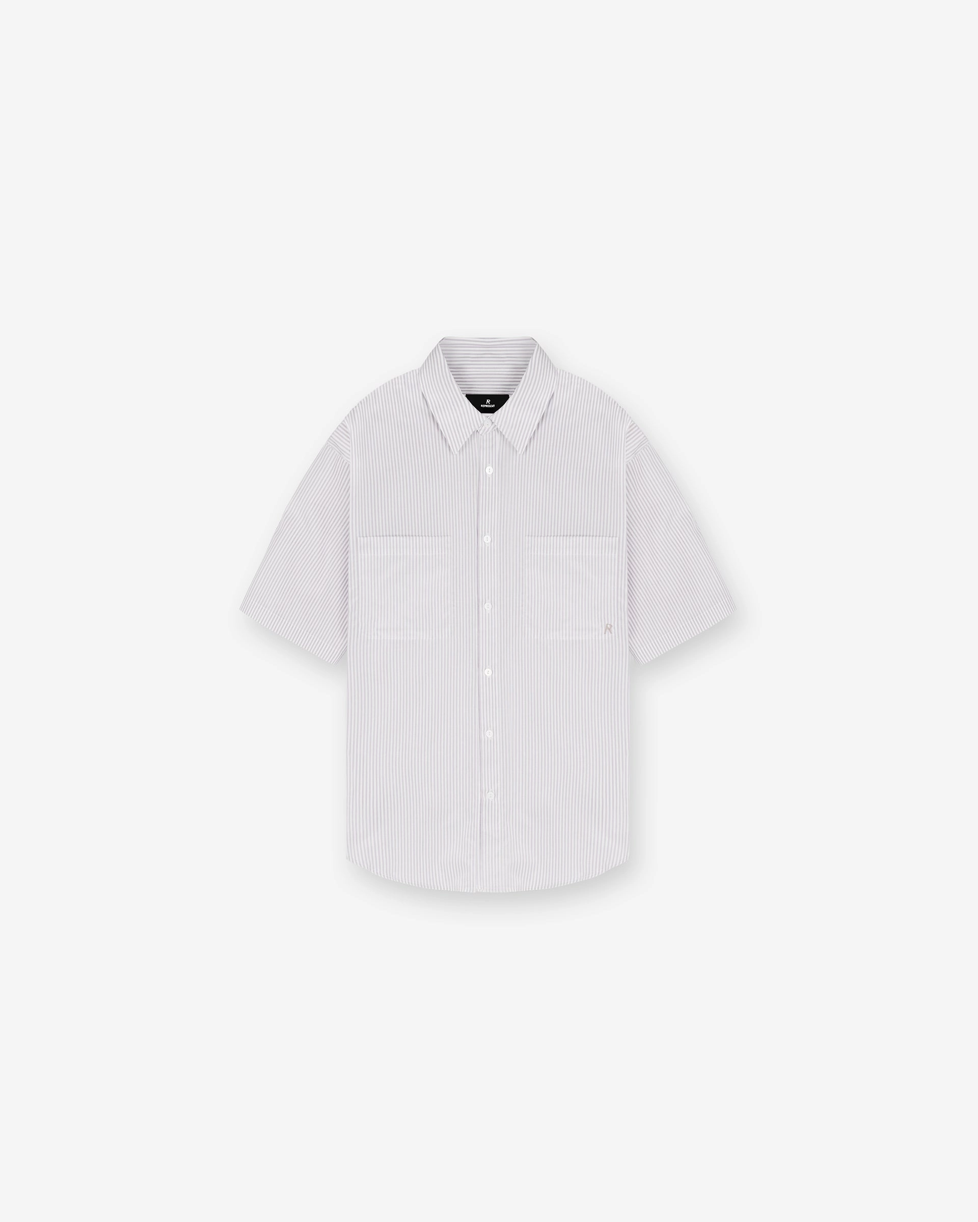 Short Sleeve Pinstripe Shirt - Grey Anti Pill Technology Geometric Pattern