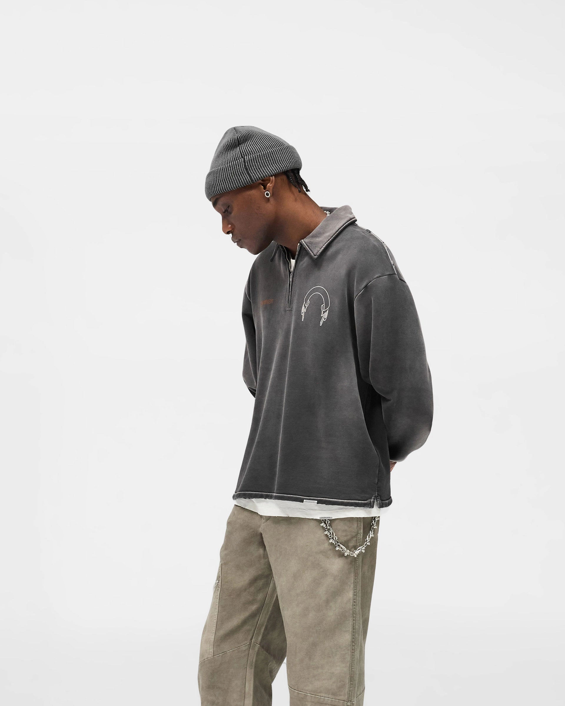 Classic Pick Represent Banner Quarter Zip Sweatshirt - Stained Black