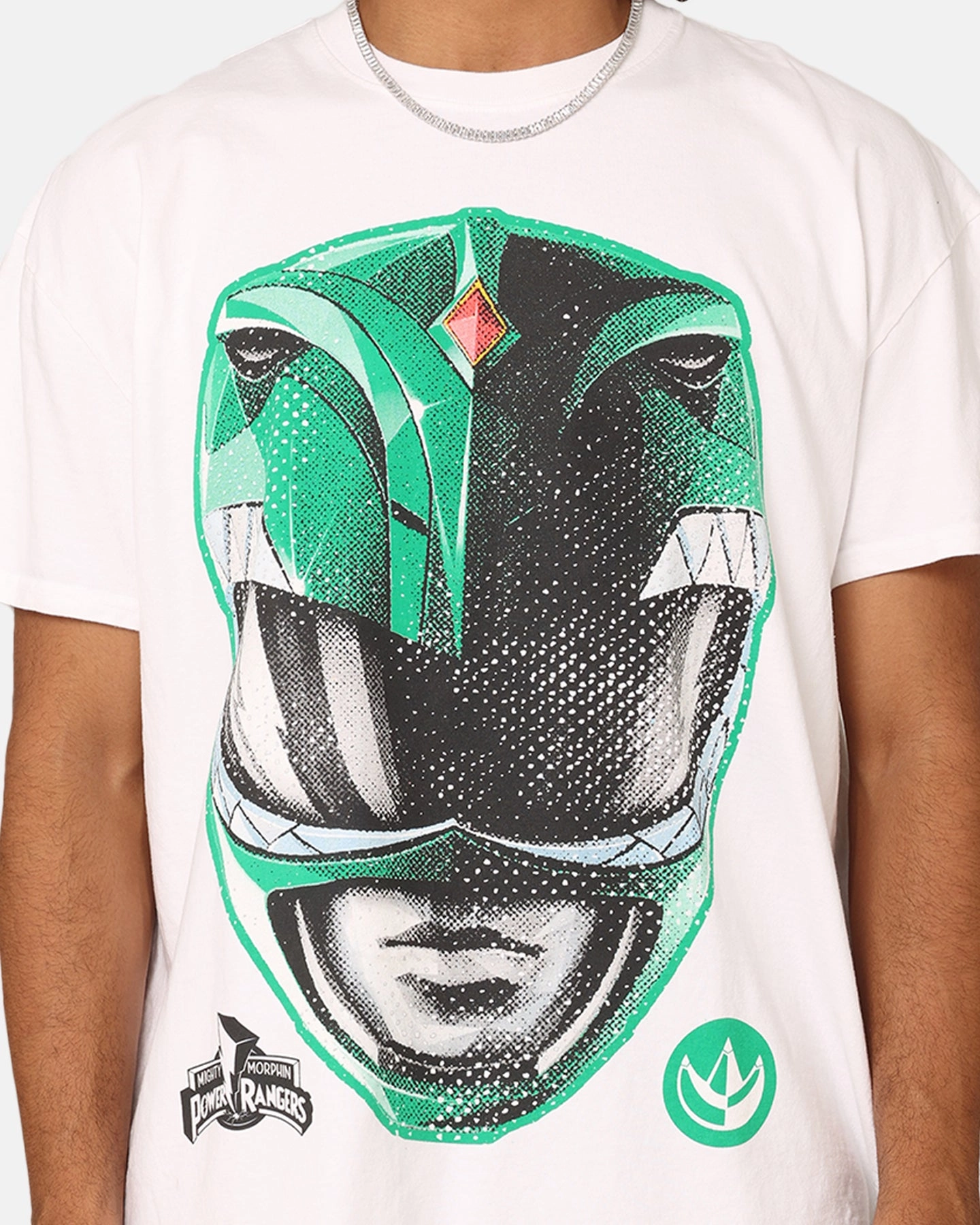 ConvertibleCollar Comfortable Wear American Thrift X Power Rangers Green Ranger Big Head Heavyweight T-Shirt White