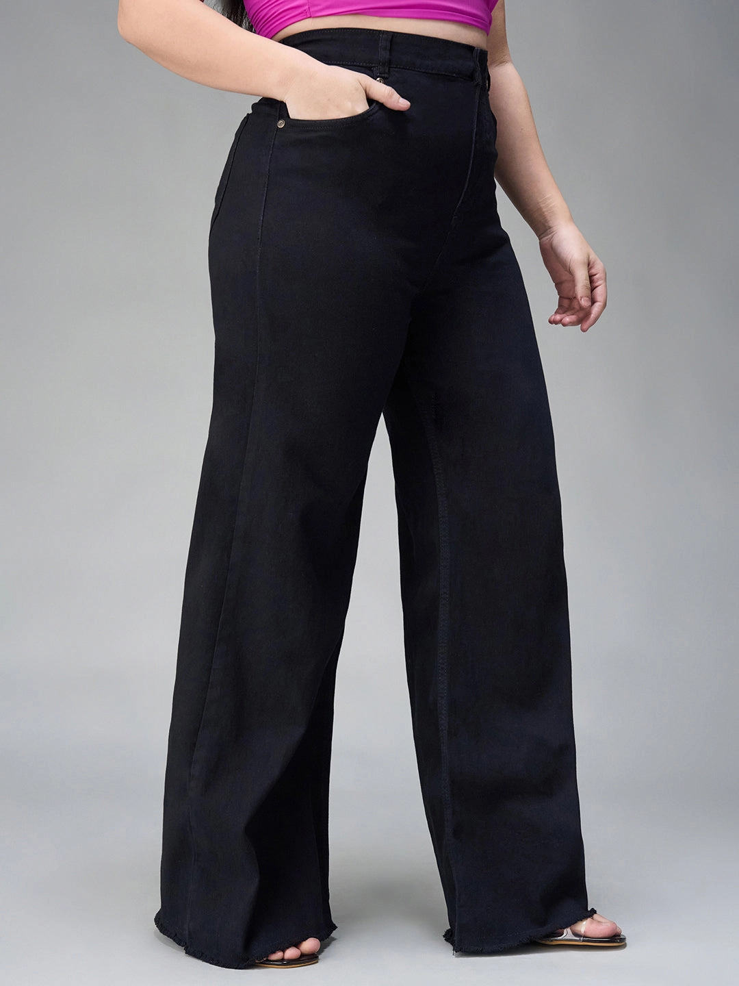 24/7 Comfort Black High-Rise Stretchable Wide-Leg Denim Jeans Versatile Outfit