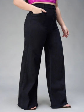 24/7 Comfort Black High-Rise Stretchable Wide-Leg Denim Jeans Versatile Outfit