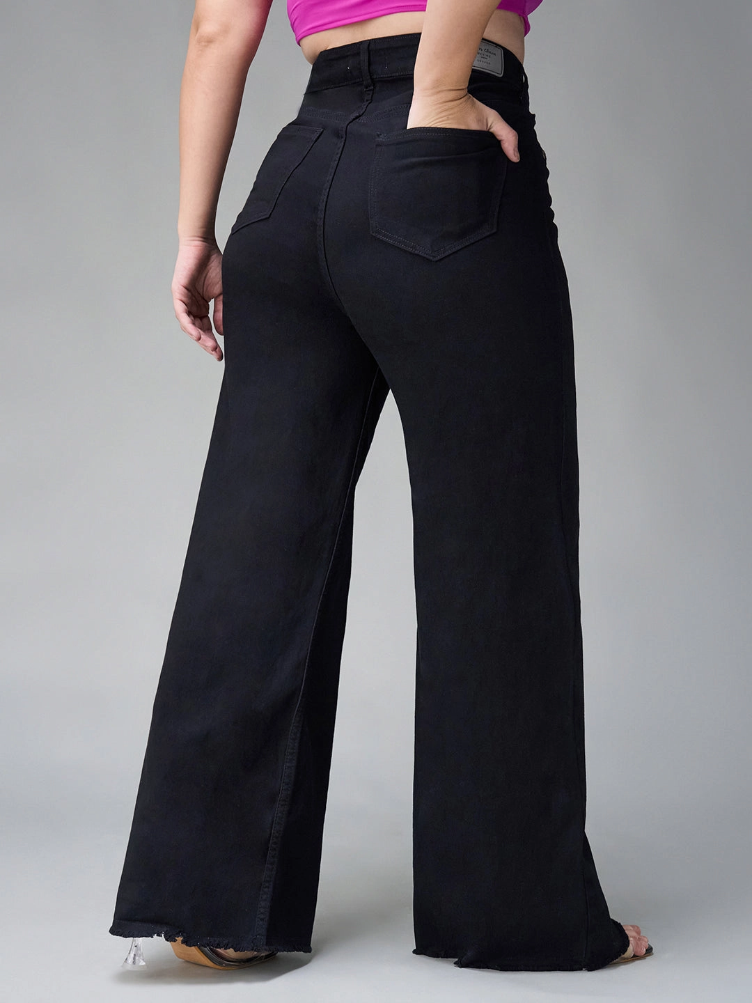 Eco Certified Textile Standards Weekend Style Stretch Bold Look 24/7 Comfort Black High-Rise Stretchable Wide-Leg Denim Jeans