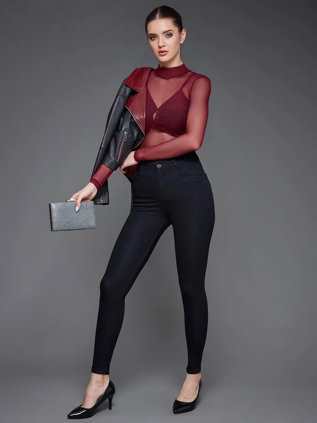 24/7 Comfort Black Skinny High-Rise Stretchable Denim Jeans Moisture Wicking Inner Layer