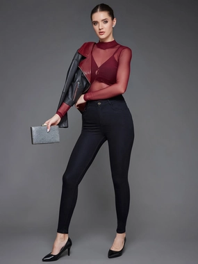 24/7 Comfort Black Skinny High-Rise Stretchable Denim Jeans Moisture Wicking Inner Layer