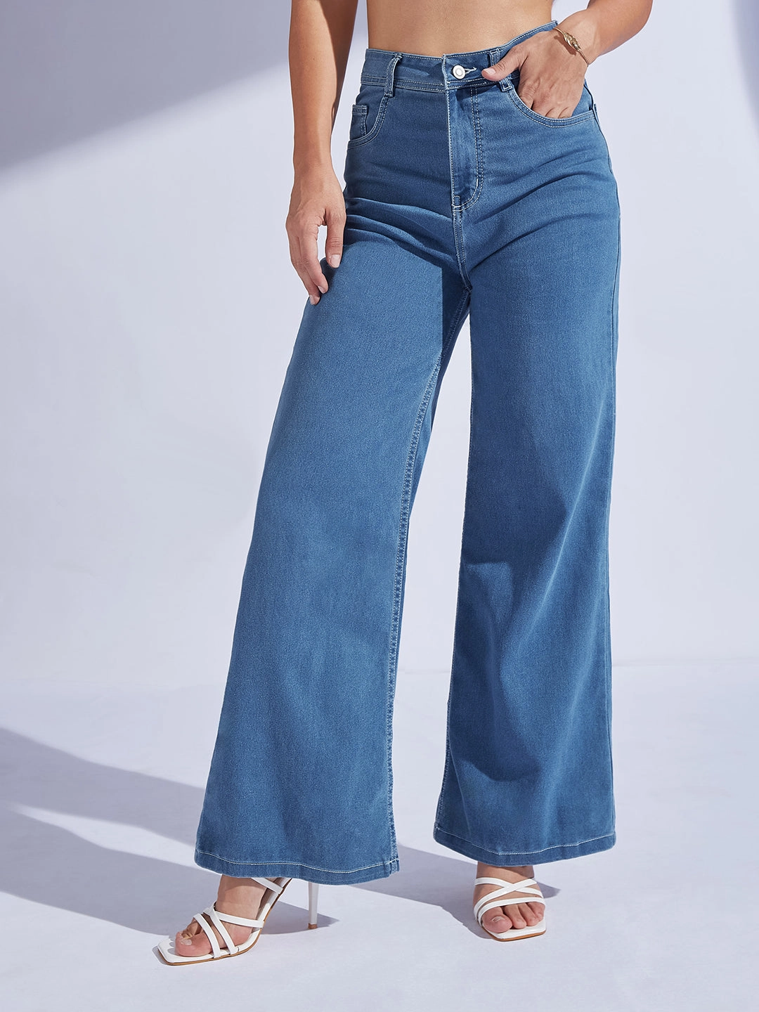 Work Ready Neutral Women's Blue Wide-Leg High-Rise Regular-Length Stretchable Denim Jeans