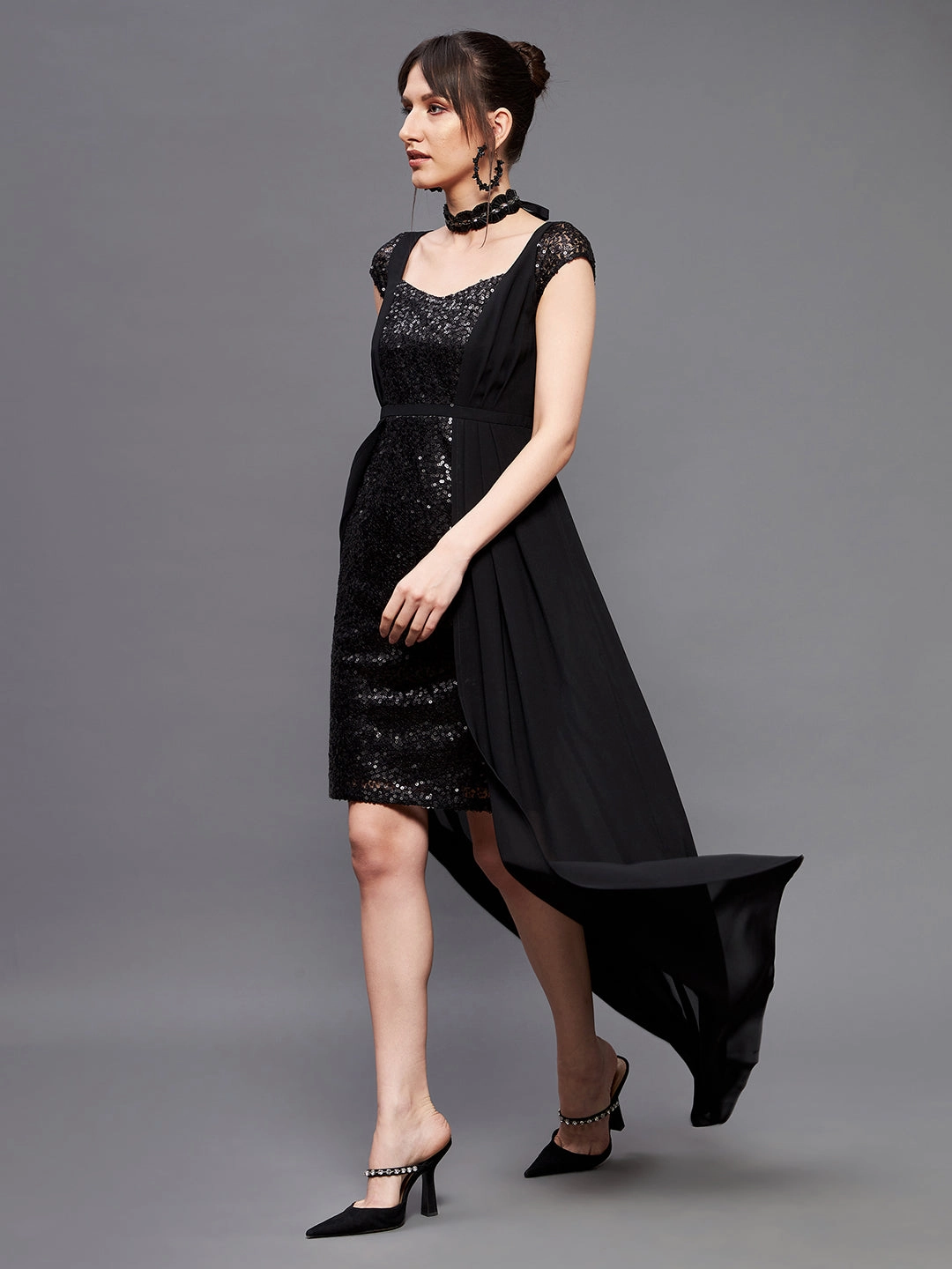 Warm Season Fresh Flow Women's Black Embellished Fit & Flare Maxi Dress
