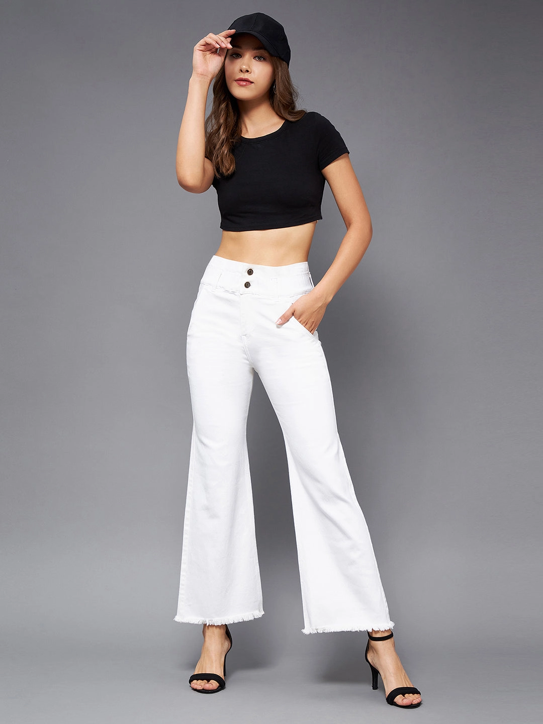 24/7 Comfort White Flared High-Rise Ankle length Stretchable Denim Jeans Neutral design