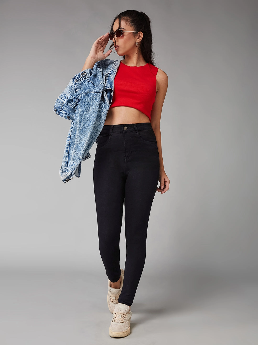 Neutral Smooth Comfortable Waistband Women's Black Skinny High-Rise Stretchable Denim Jeans