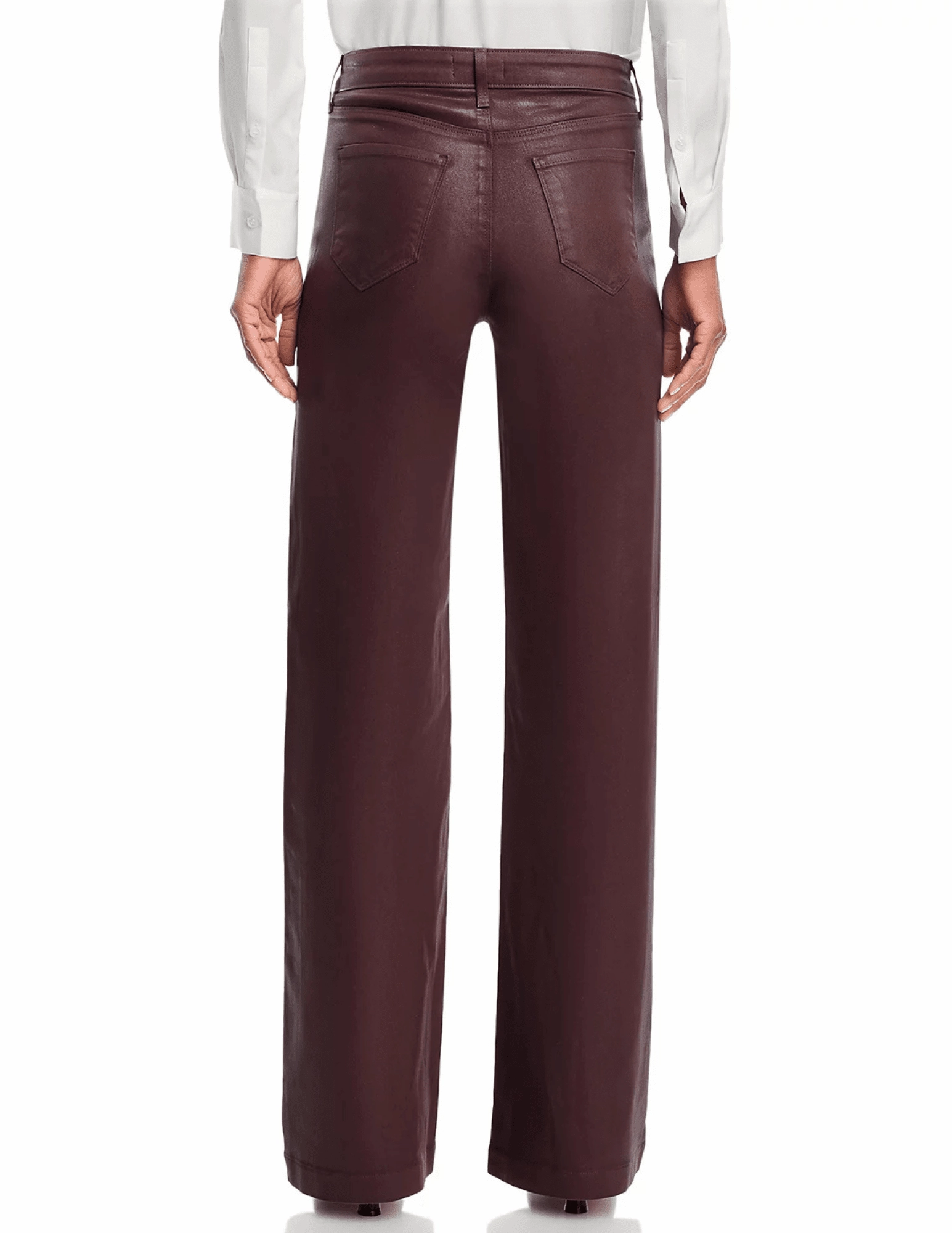 Work Meeting Relaxed Style L'AGENCE Scottie Coated High Rise Wide Leg Jeans in Chocolate Coated