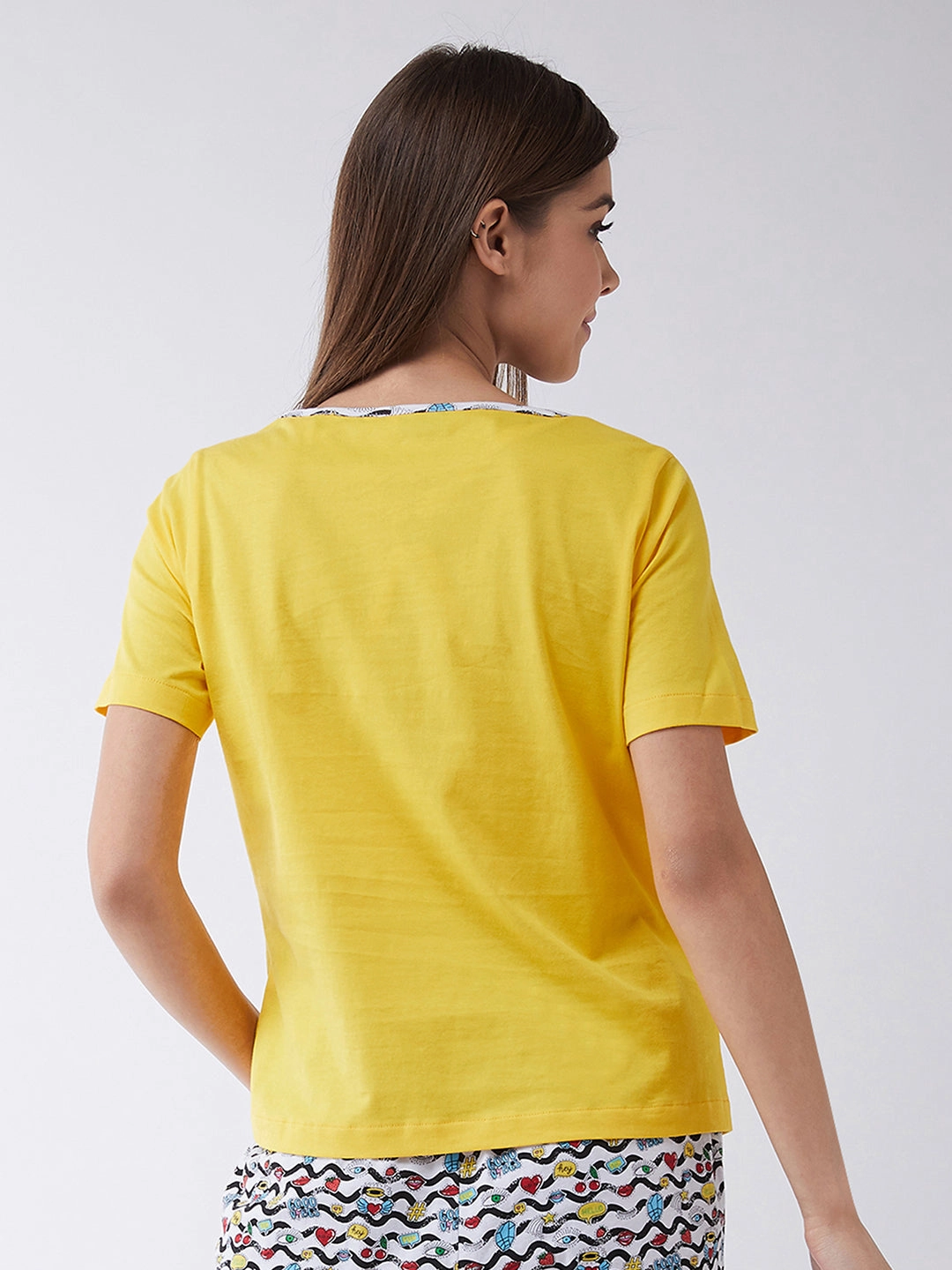 Women's Yellow Round Neck Short Sleeves Printed Regular length T-shirt Tear Resistant Weave MinimalistAesthetic