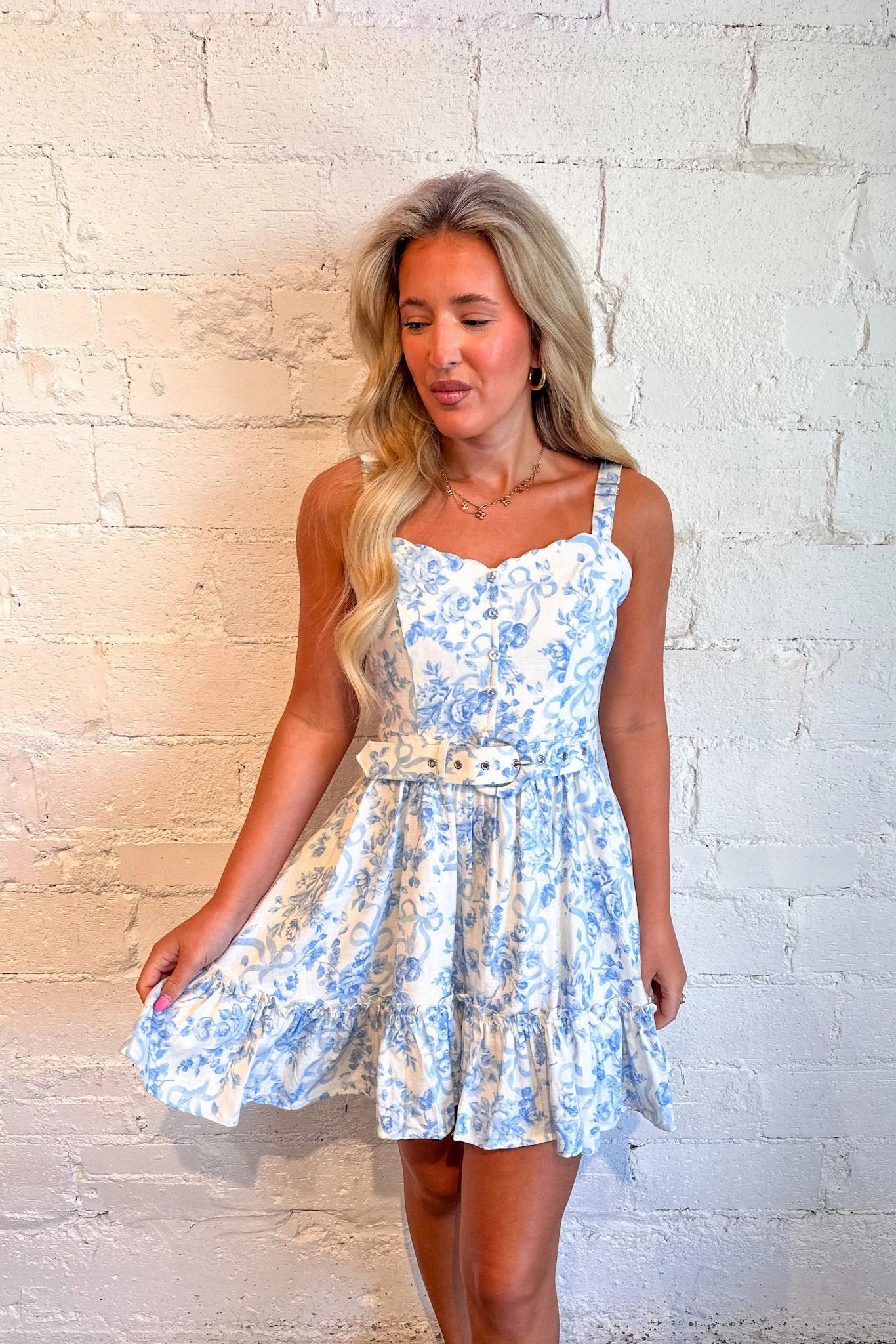 Chill Wear Vibrant Movement Sky Petal Picnic Belt Mini Dress