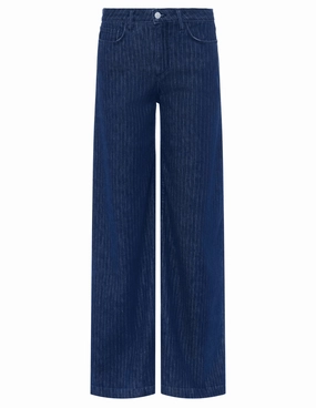L??AGENCE Quincy High Rise Ultra Wide Leg Jeans in Ebony Stripe Light Fabric Minimalist Weekend Getaway Casual