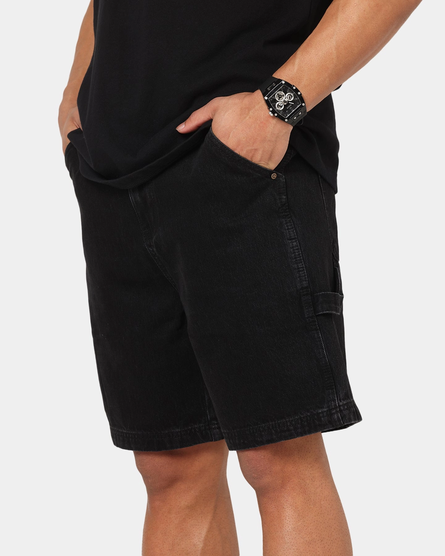 Carre C-Star Denim Shorts Black Wash Distressed finish