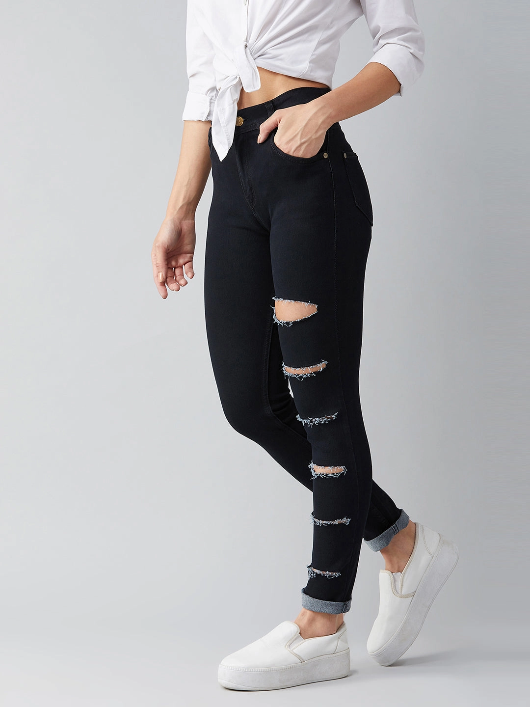 Office Wear Casual General Fit Women's Black Slim High-Rise Denim Jeans