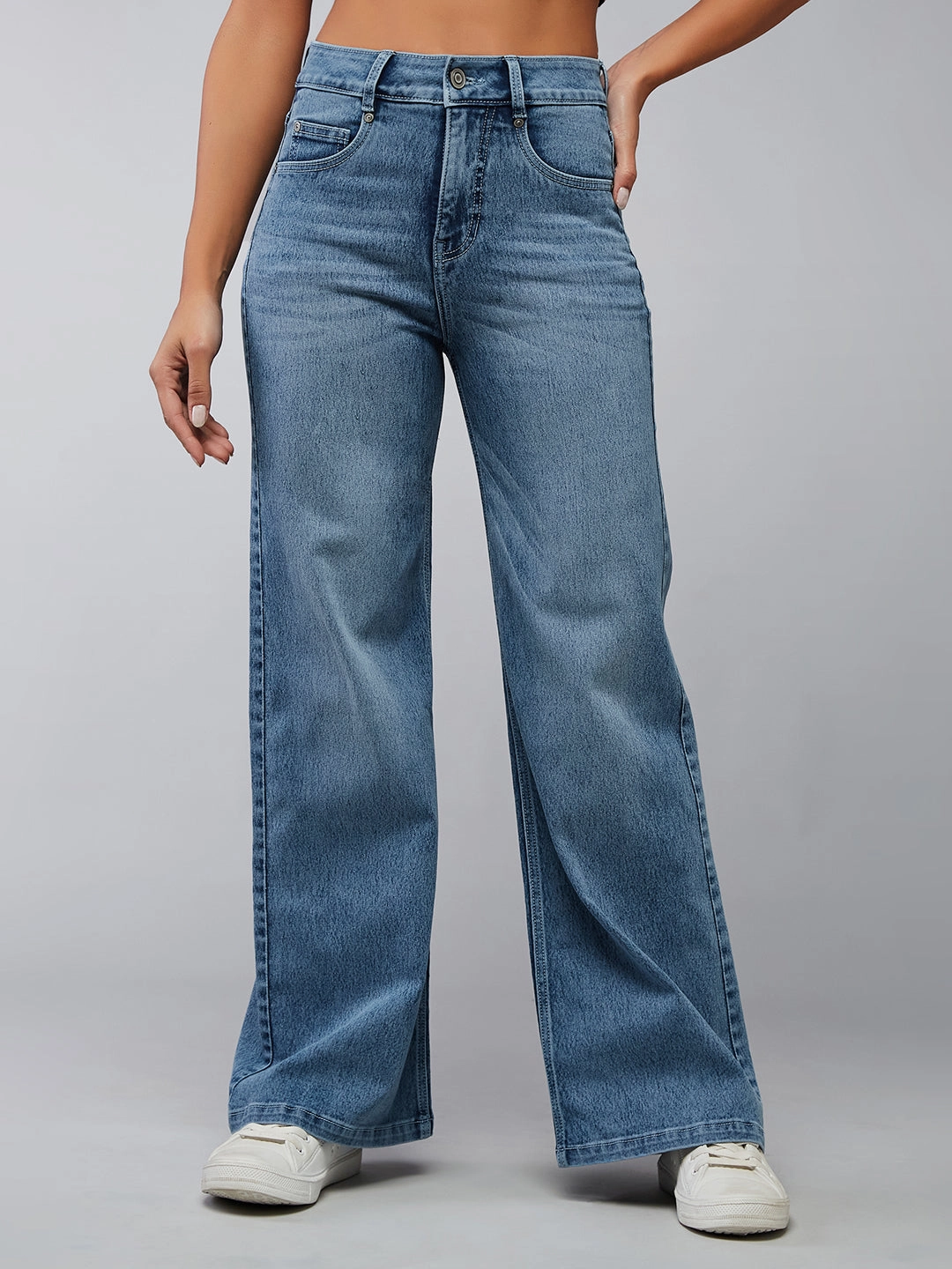 Spring Mood Outdoor Enthusiast Formal Reinforced Stitching CHASEshape? Light-Blue Wide-Leg High-Rise Denim Jeans