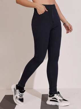 Women's Black Skinny Fit High Rise Clean Look Regular Length Clean Look Stretchable Denim Jeans Mood Fit