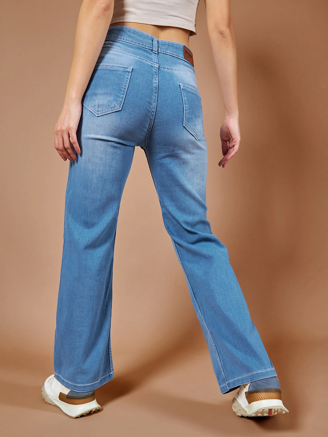 24/7 Comfort Light Blue Wide-Leg Mid-Rise Light Weight Denim Jeans Functional Wear Casual Friday Classic