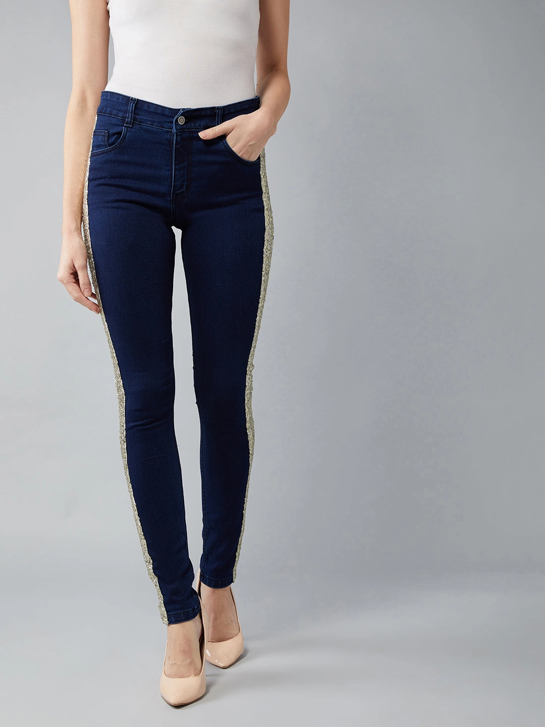 Versatile Fit Women's Navy-Blue Skinny Mid-Rise Denim Jeans Pant
