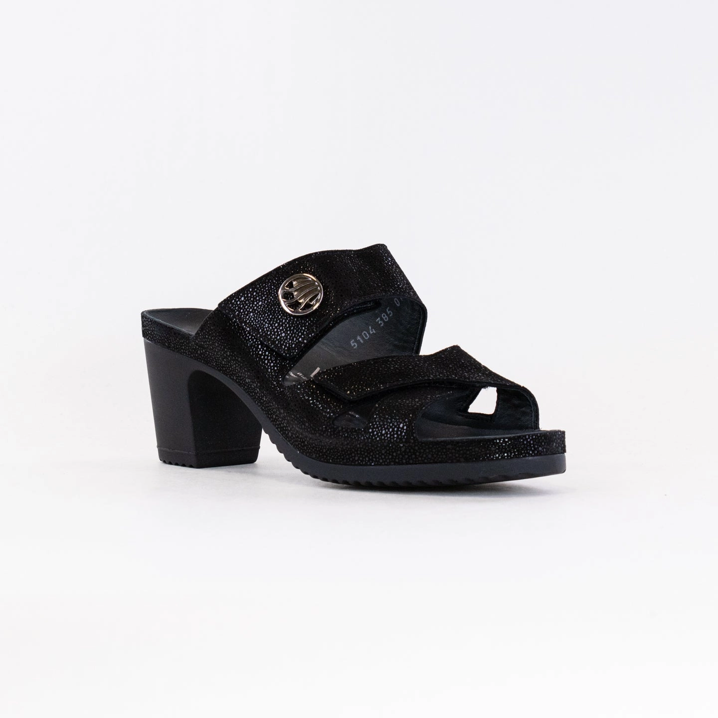 Vital Petra Mule Sandal (Women's) - Black Metallic Leather Step Easy Windy day