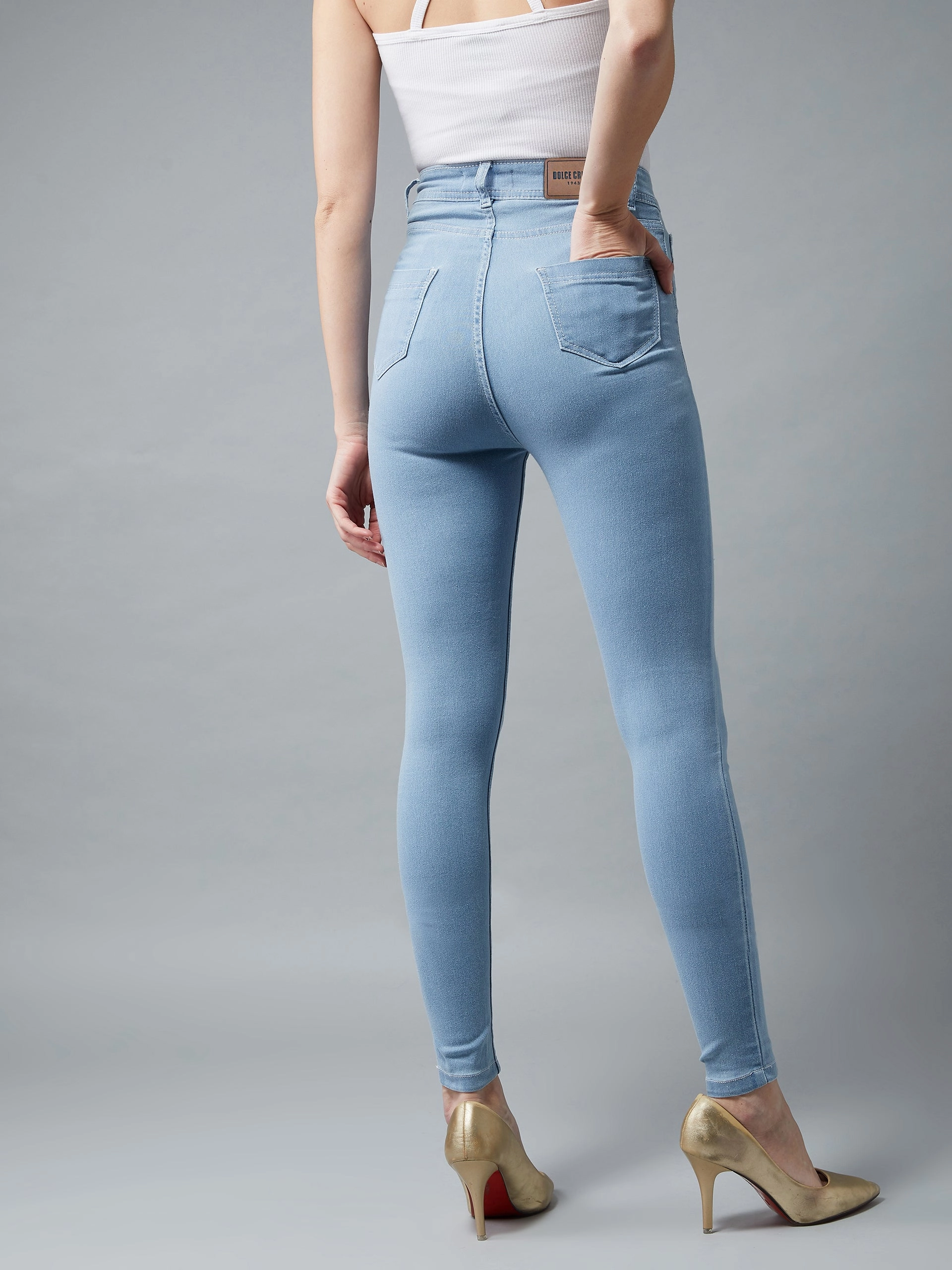 Women's Light Blue Skinny High-Rise Distressed Denim Jeans comfortable option Night Out Everyday Holiday Vibes
