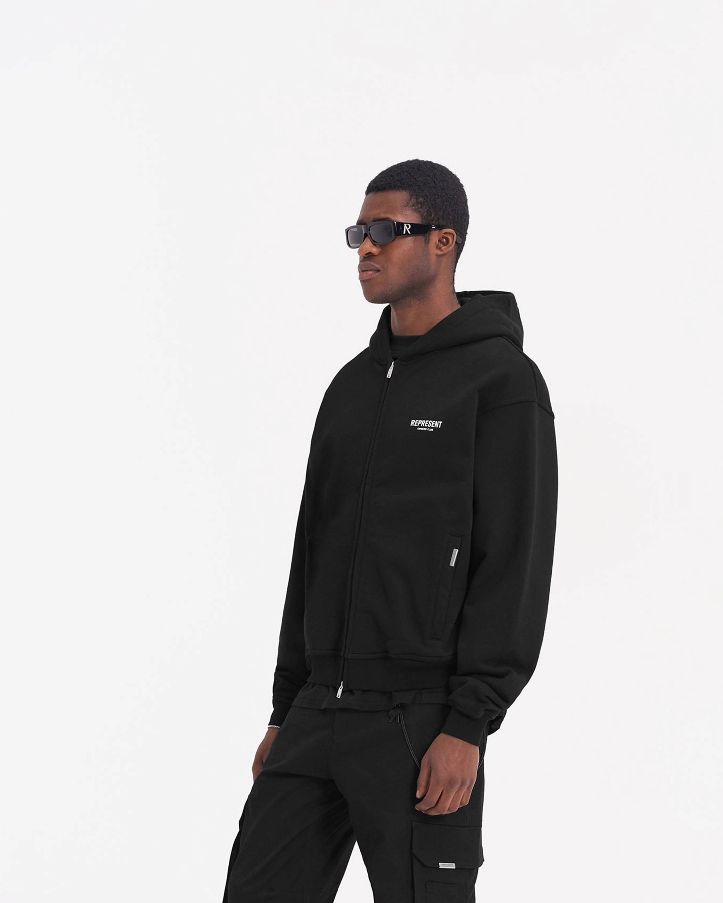 Light Flex Fit Represent Owners Club Zip Hoodie - Black