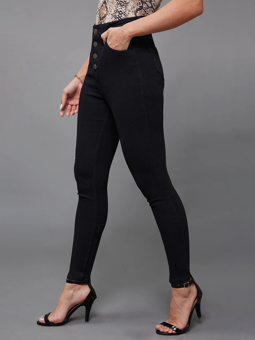 CHASEstretch? Black Skinny-Fit High-Rise Denim Jeans Natural Style Effortless Waist