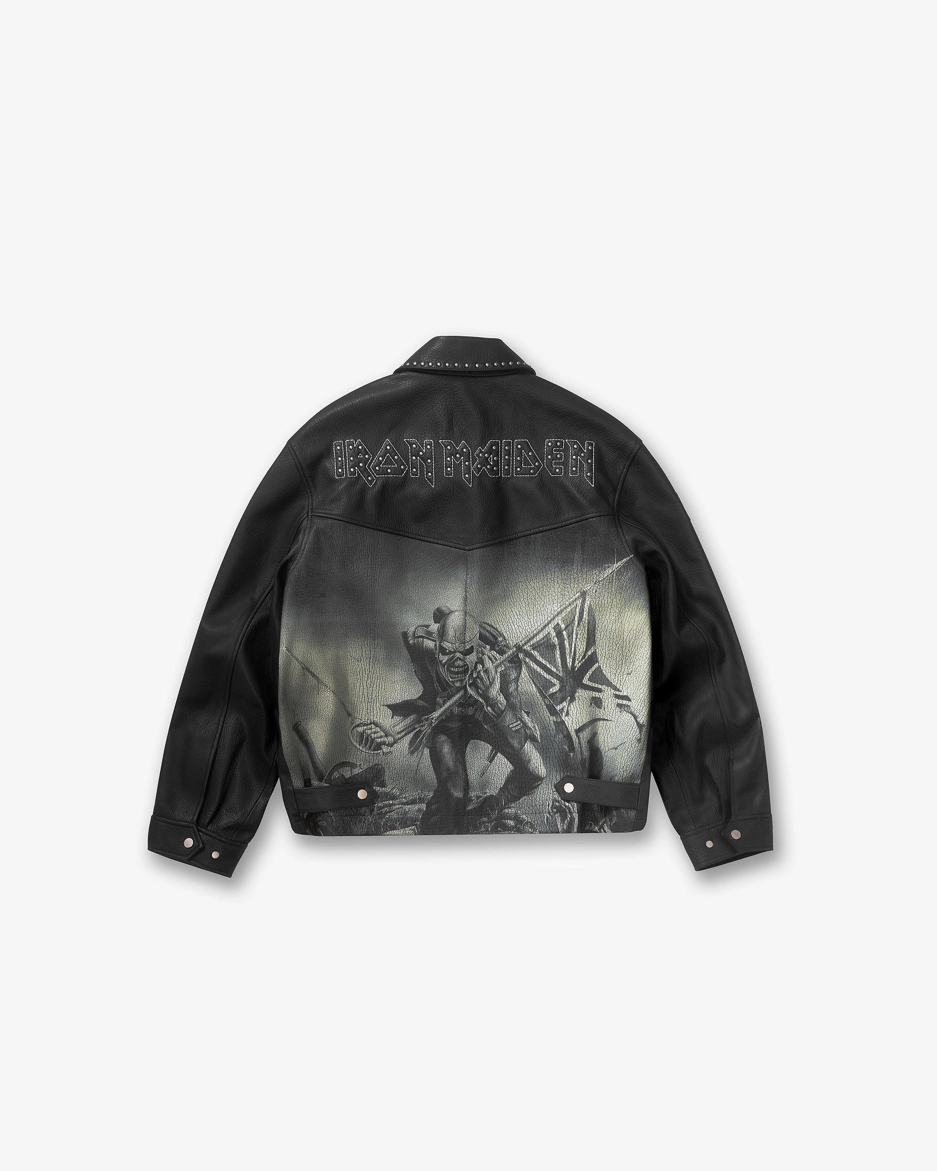 Flexible Fleece Lining Represent X Iron Maiden Trooper Leather Jacket - Jet Black