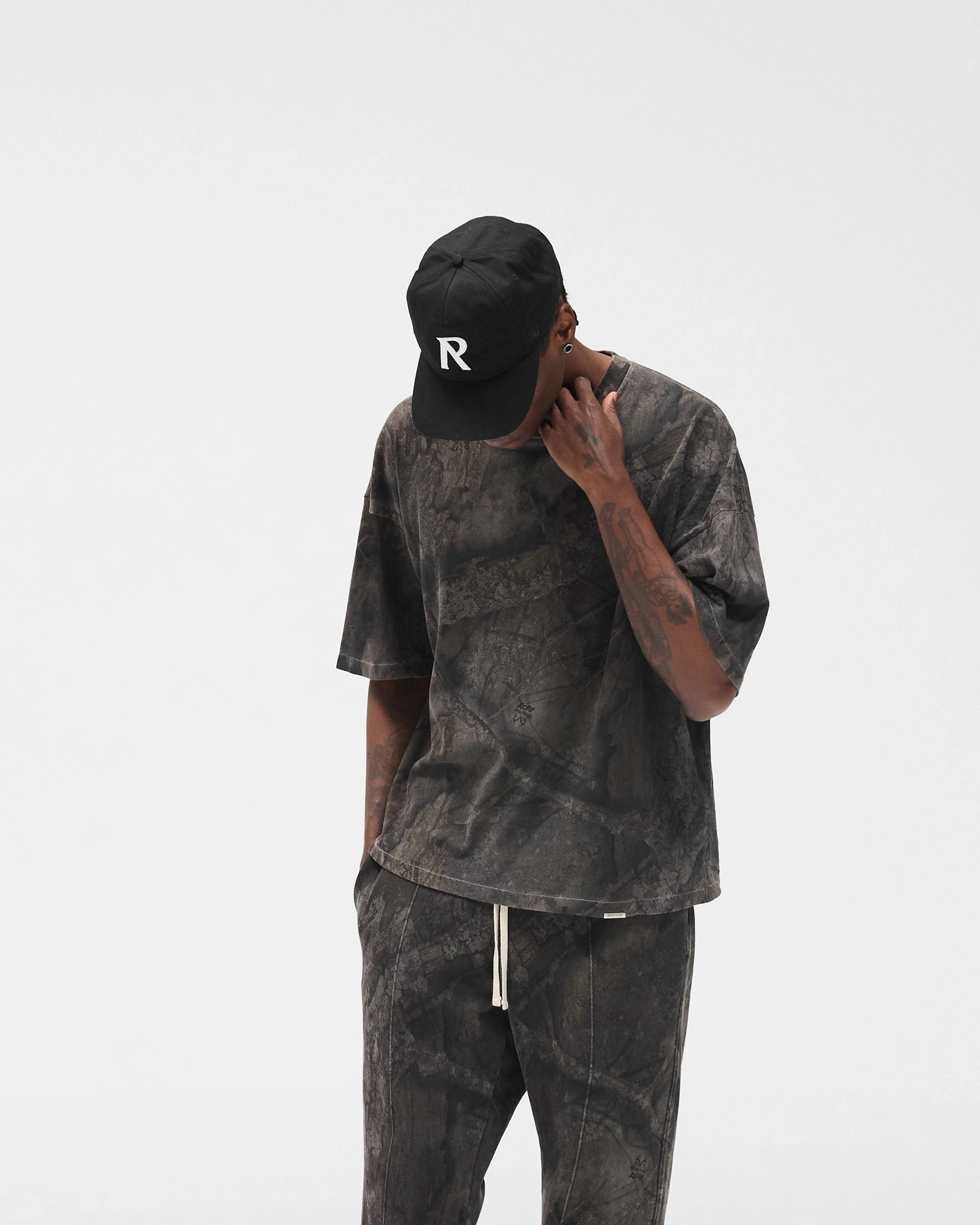 Initial Overdye Realtree? Boxy T-Shirt - Overdyed Black V neck