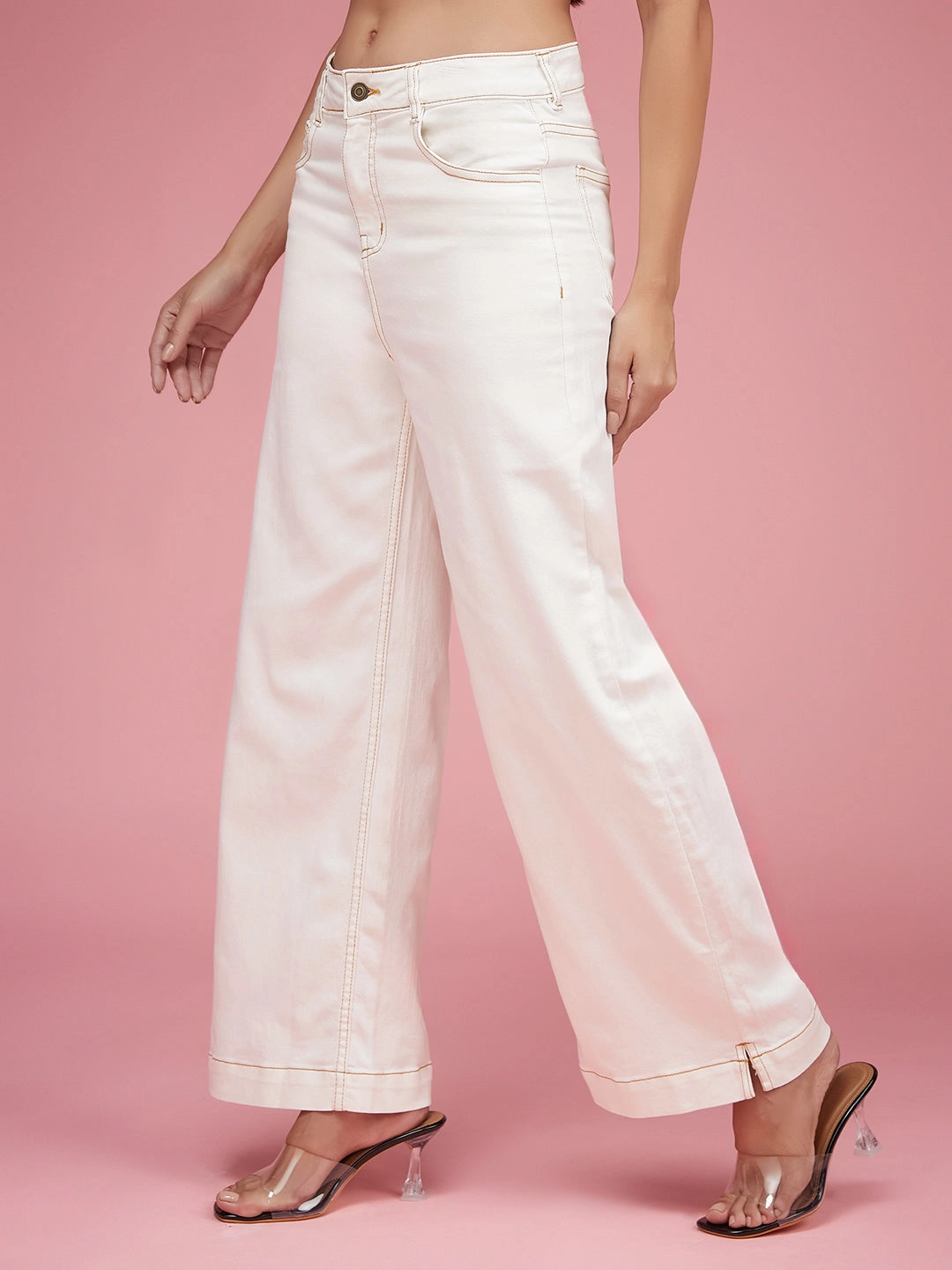 Student Outfit Work Ready 24/7 Comfort White Flared Mid-Rise Stretchable Denim Jeans