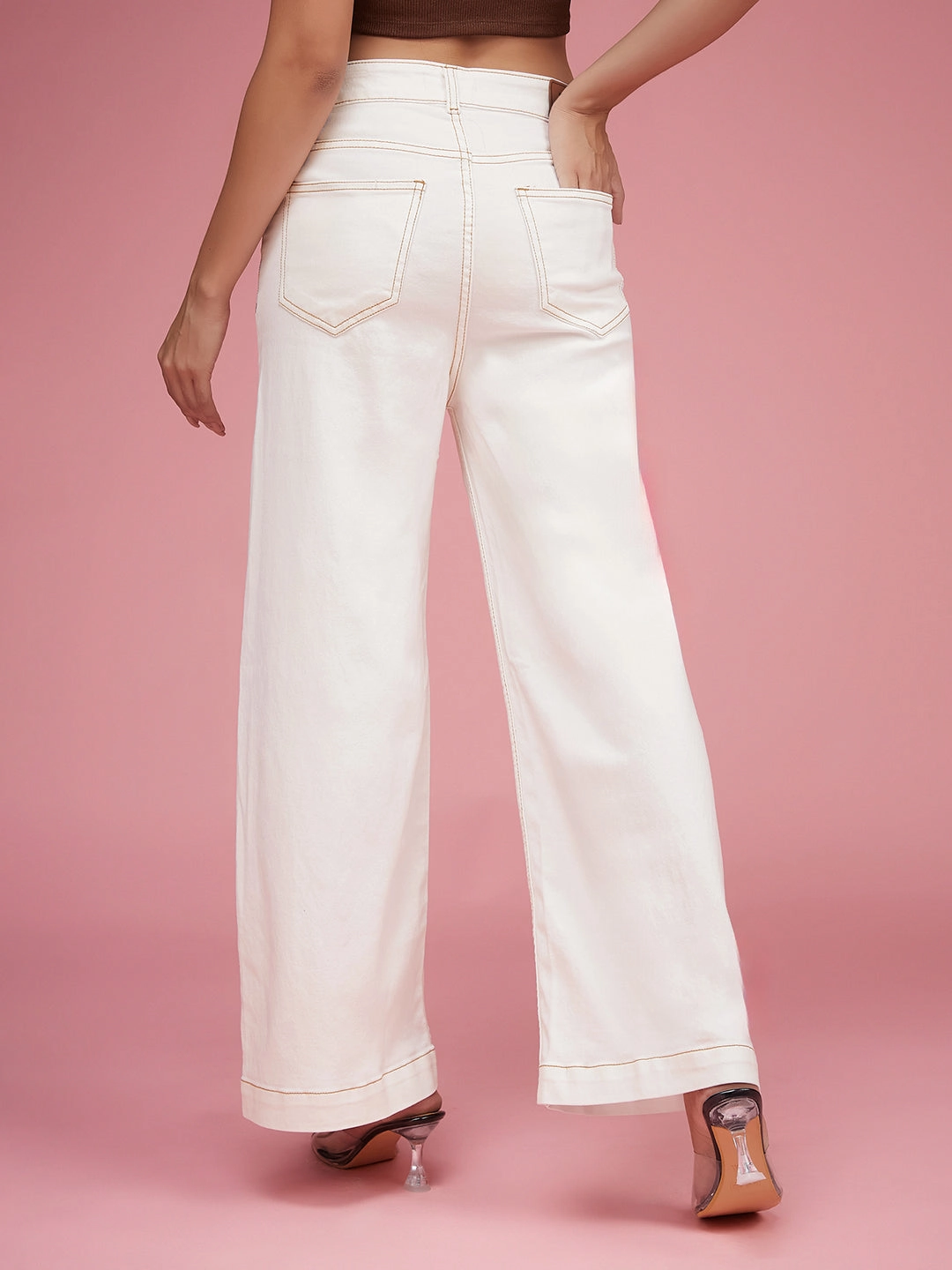 Comfy Fit Timeless Design 24/7 Comfort White Flared Mid-Rise Stretchable Denim Jeans