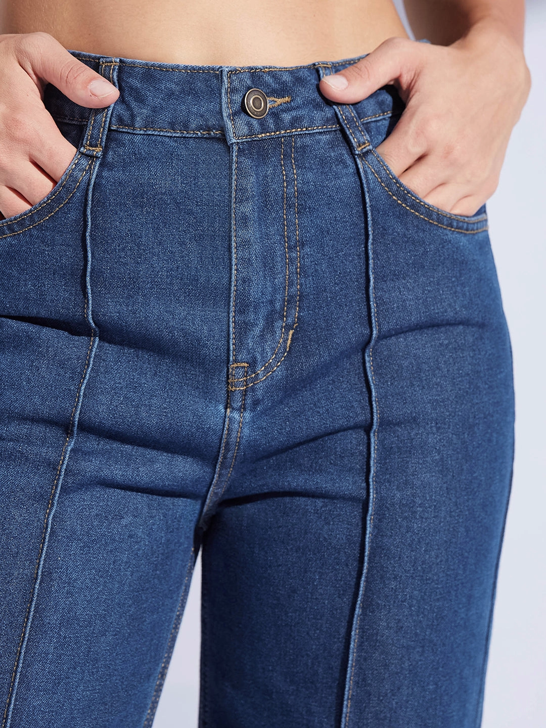 Reliable Outfit Effortless Style Women's Navy Blue Wide-Leg High-Rise Clean-Look Regular-Length Non-stretchable Denim Jeans