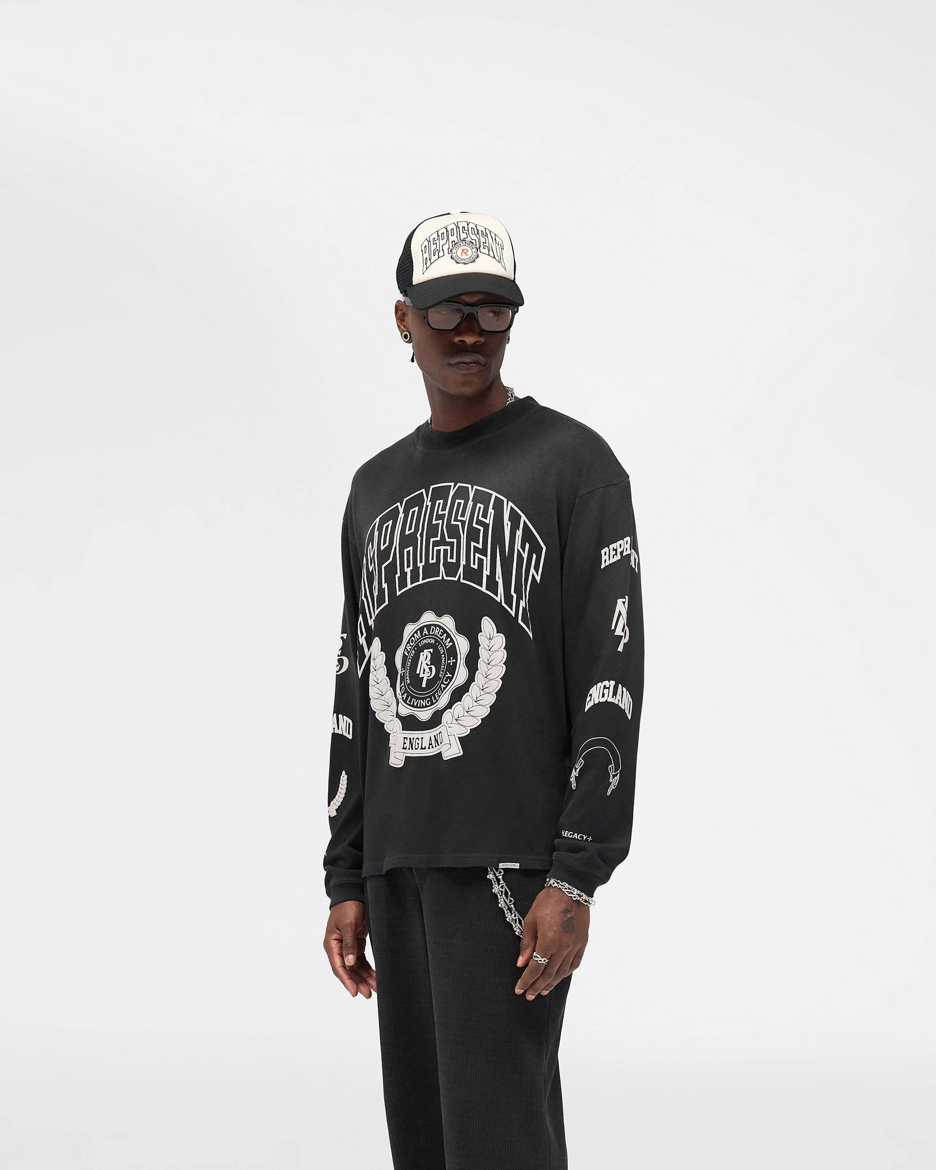Legacy Crest Long Sleeve T-Shirt - Stained Black Streetwear Style