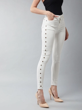 Women's White Skinny High-Rise Eyelet detailing Stretchable Denim Jeans Day Ready